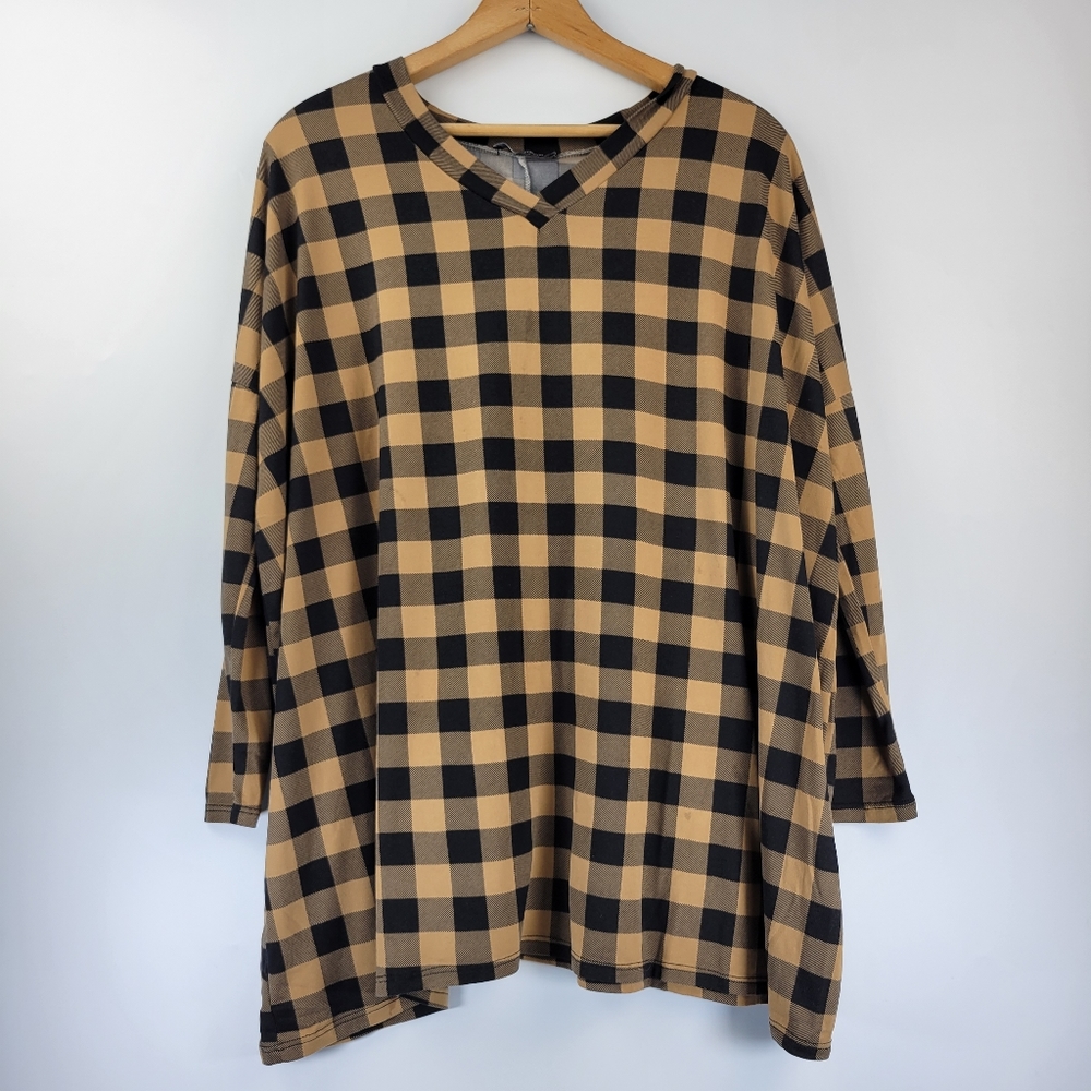Bom Bom Womens Blouse Size Medium Long Sleeve Check Print
